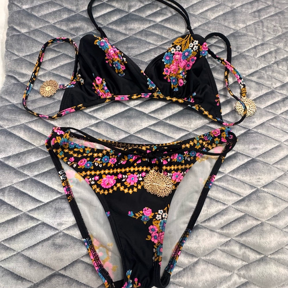 Floral Black Bikini Set